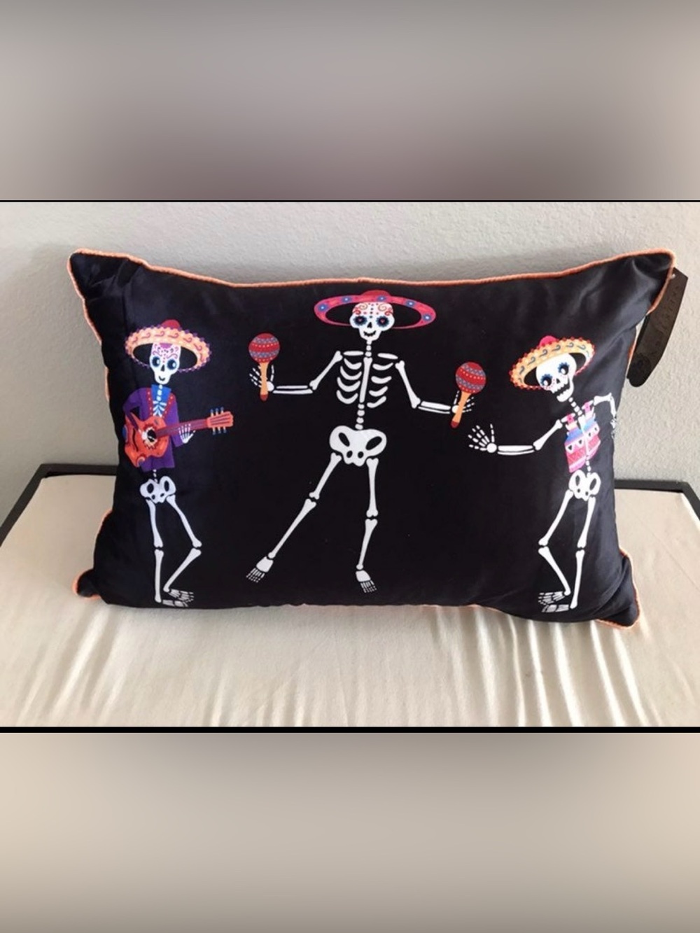 Black Day of the Dead Skeleton Decorative Throw Pillow